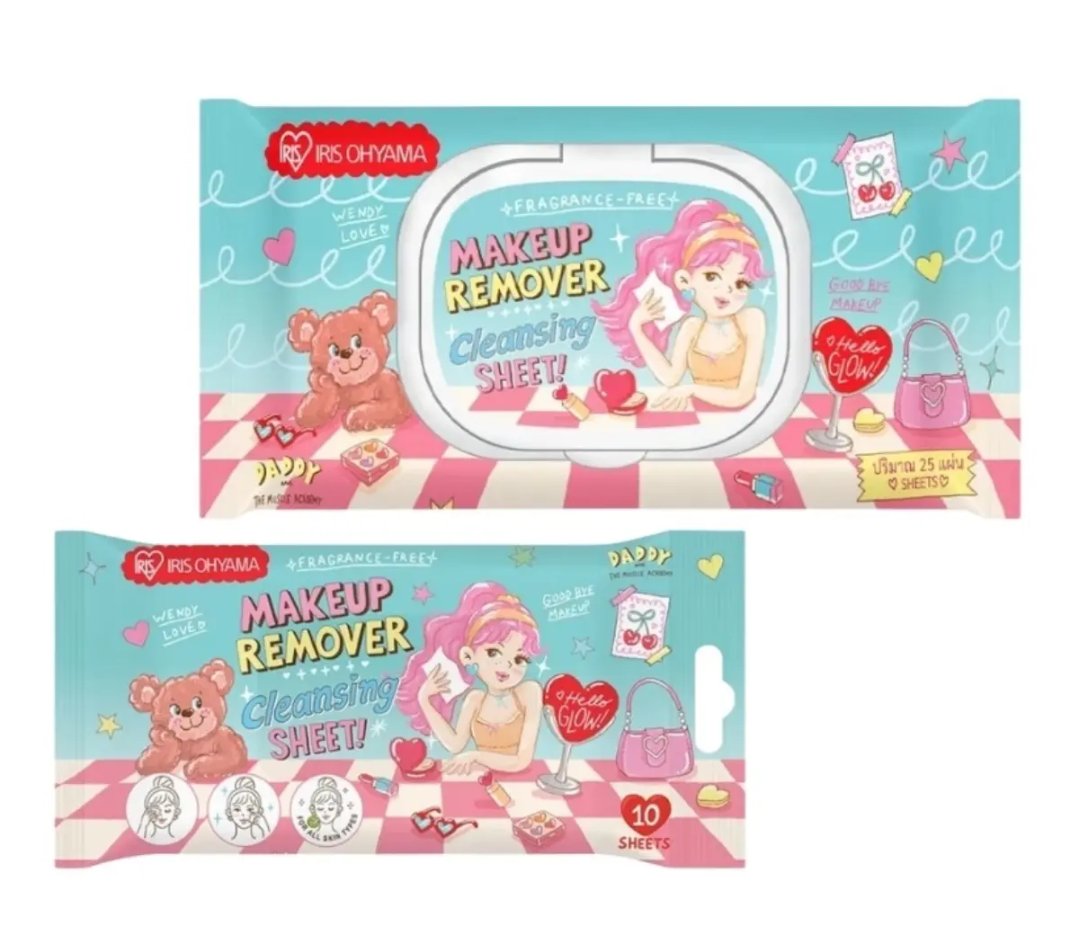 IRIS OHYAMA x Daddy And The Muscle Academy พาคุณย้อนวัยอันแสนซน กับแผ่นทำความสะอาดเครื่องสําอาง (Makeup Remover Cleansing Sheets) สูตรอ่อนโยน ใช้แล้วไม่ทำให้ผิวแห้งตึง เช็ดเมคอัพได้หมดในแผ่น...
