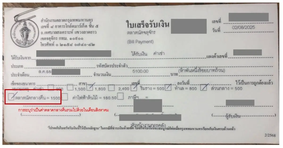 สำนักงานตลาด กทม. แจงเก็บค่าธรรมเนียมแผงค้าตลาดนัดจตุจักรกลางคืนตามระบบ-มีใบเสร็จยืนยัน