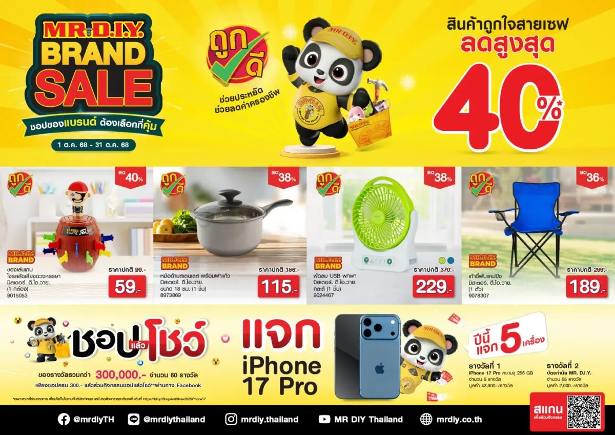 มิสเตอร์. ดี.ไอ.วาย. จัดแคมเปญ ‘MR. D.I.Y. BRAND SALE ชอปของแบรนด์ ต้องเลือกที่คุ้ม’ ยกขบวนสินค้าแบรนด์ ลดสูงสุด 40%