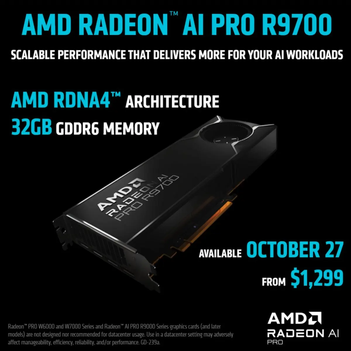 AMD ได้ประกาศพร้อมวางจำหน่ายกราฟิกการ์ด AMD Radeon™ AI PRO R9700 ใหม่ ผ่านตัวแทนค้าปลีกทั่วโลก ตั้งแต่วันจันทร์ที่ 27 ตุลาคมนี้เป็นต้นไป ในราคาเริ่มต้น (MSRP) ที่ $1,299...