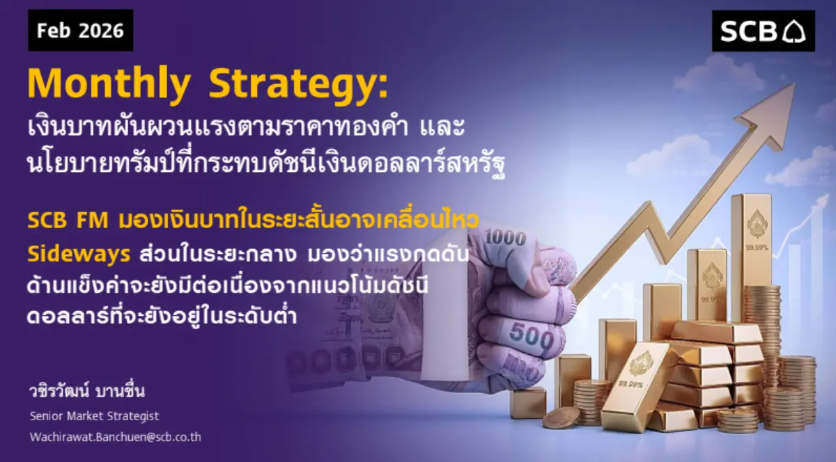 กลุ่มงานตลาดการเงิน ธนาคารไทยพาณิชย์ (SCB Financial Markets: SCB FM) เปิดเผยว่า เงินบาทในเดือนที่ผ่านมาผันผวนสูงตามราคาทองคำที่เคลื่อนไหวแรง และดัชนีเงินดอลลาร์สหรัฐที่ได้รับผลกระทบจากน...