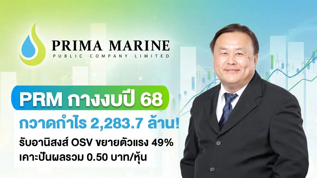 บมจ.พริมา มารีน (PRM) ผู้ให้บริการขนส่งและจัดเก็บ รวมถึงสนับสนุนงานสำรวจและผลิตในอุตสาหกรรมปิโตรเลียมทางทะเลชั้นนำของไทย เผยผลประกอบการปี 2568 โดยมีรายได้รวม 8,746.5 ล้านบาท และกำไรสุทธิ 2,283...