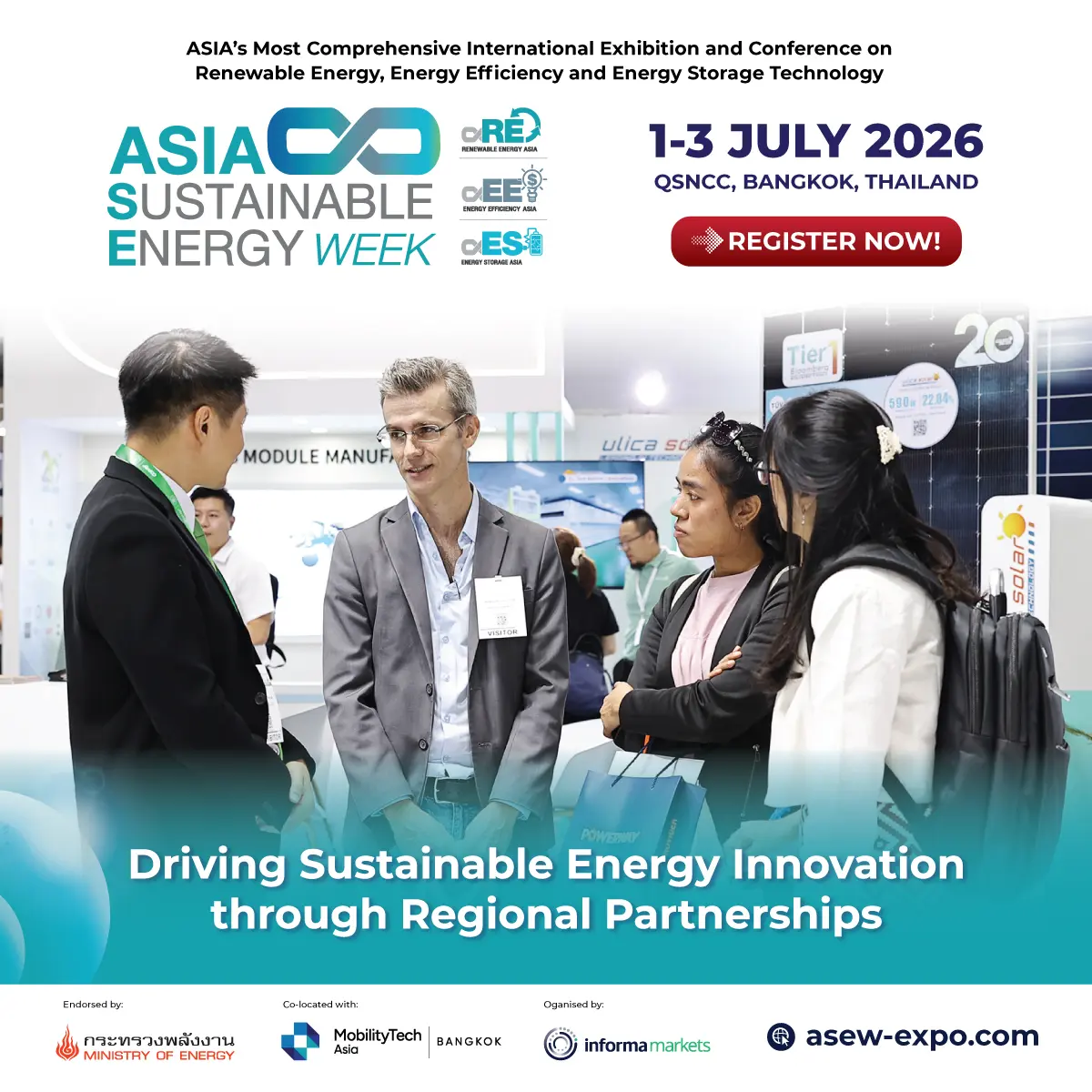 เปิดลงทะเบียนแล้ววันนี้! งาน ASIA Sustainable Energy Week 2026 (ASEW) เวทีสำคัญของเอเชียด้านเทคโนโลยีพลังงานสะอาด พร้อมโชว์นวัตกรรมพลังงานแห่งอนาคต ขอเชิญผู้เชี่ยวชาญด้านพลังงาน...