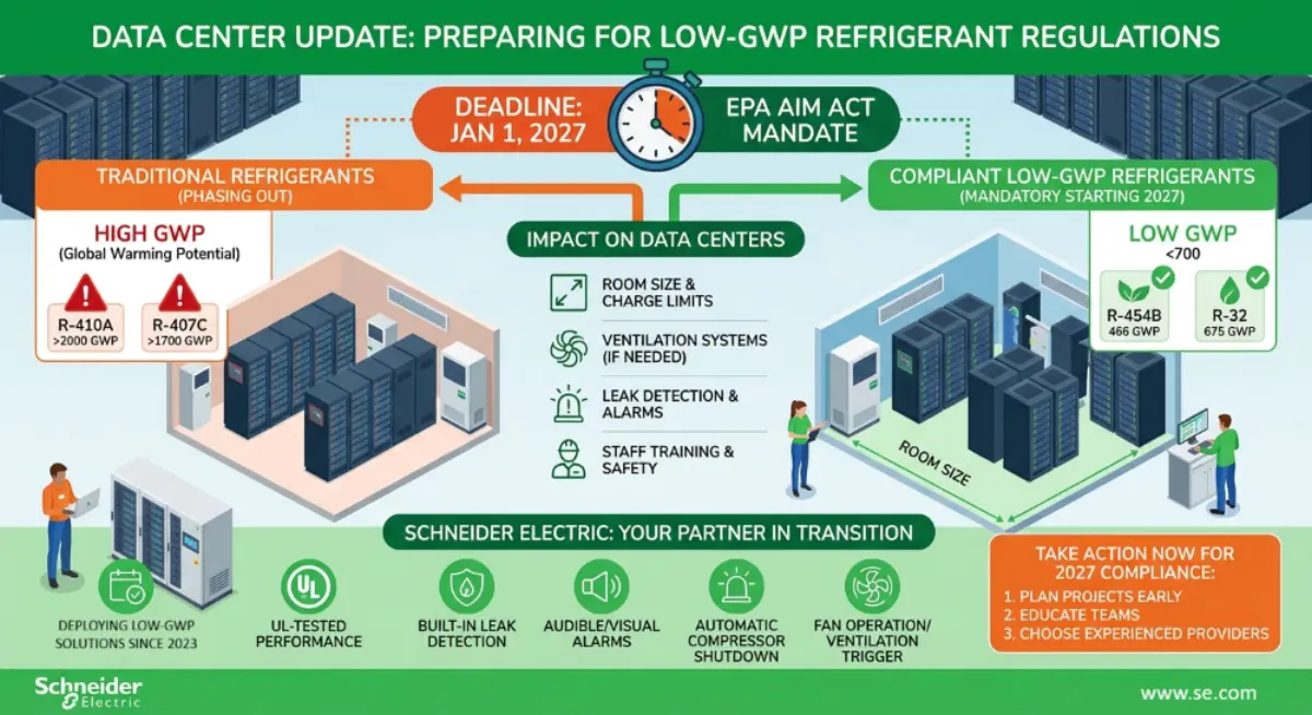 ชไนเดอร์ อิเล็คทริค แนะทีมดูแลดาต้าเซ็นเตอร์ต้องรู้ เมื่อสารทำความเย็นถูกกำหนดให้ใช้ค่า GWP ต่ำ ลดภาวะโลกร้อน ชไนเดอร์ อิเล็คทริค (Schneider Electric) ผู้นำระดับโลกด้านเทคโน...