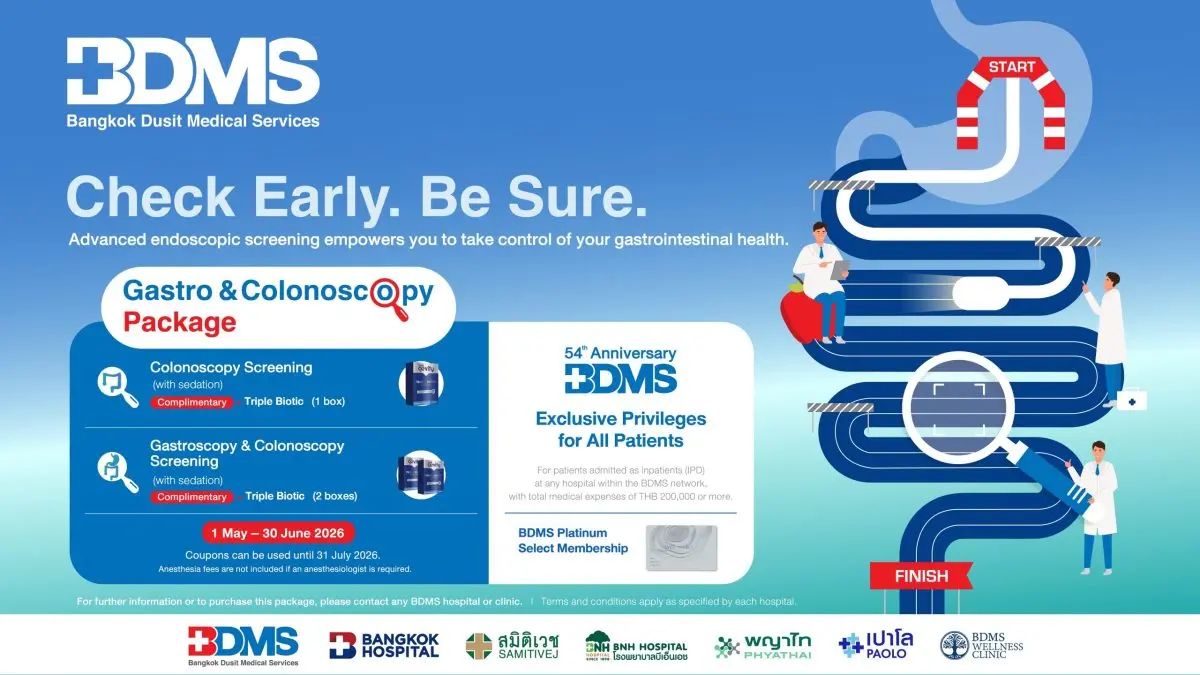 Bangkok Dusit Medical Services Public Company Limited (BDMS) continues to drive the concept of preventive healthcare with the launch of a comprehensive gastrointestinal and colorectal...