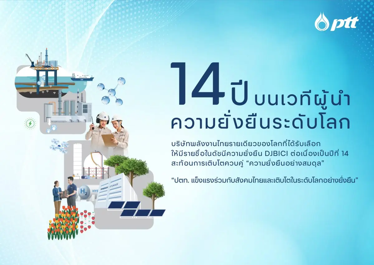 บริษัท ปตท. จำกัด (มหาชน) (ปตท.) เปิดเผยว่า ปตท. ได้รับคัดเลือกให้มีรายชื่อในดัชนี Dow Jones Best-in-Class Index (DJBICI) (ชื่อเดิม Dow Jones Sustainability Indices: DJSI) ในกลุ่มดัชนีโลก DJBIC...