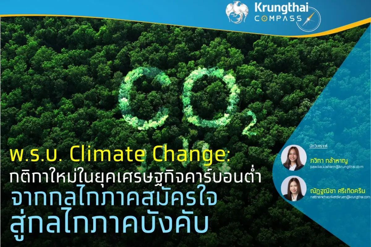 Key Highlights : ภวิกา กล้าหาญณัฏฐณิชา ศรีเกิดครืนศูนย์วิจัย Krungthai Compass ภายใต้บริบทที่กิจกรรมทางเศรษฐกิจทั่วโลกหันมาให้ความสำคัญกับประเด็นสิ่งแวดล้อมและการลดการปล่อยก๊าซ...