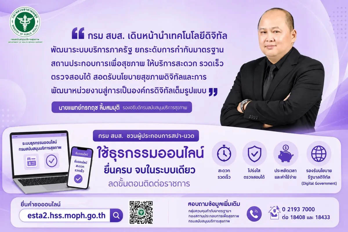 กรมสนับสนุนบริการสุขภาพ (กรม สบส.) กระทรวงสาธารณสุข เดินหน้าขับเคลื่อนนโยบายรัฐ ด้านการพัฒนาเทคโนโลยีดิจิทัล และการยกระดับบริการภาครัฐสู่รัฐบาลดิจิทัล (Digital Government) มุ่งอำนวยความสะดวก...