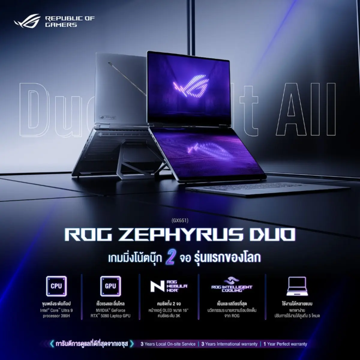 เอซุส ภายใต้แบรนด์รีพับบลิค ออฟ เกมเมอร์ส (ROG) ประกาศวางจำหน่ายไลน์อัปเกมมิ่งโน้ตบุ๊ก ROG Zephyrus Series รุ่นปี 2026 อย่างเป็นทางการแล้วในไทย นำทัพโดย ROG Zephyrus DUO เกมมิ่งโน้ตบุ๊ก 2 หน้าจอ...