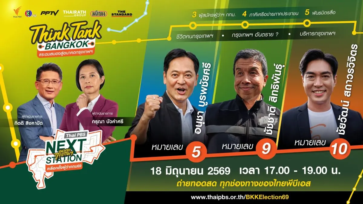 ไทยพีบีเอส จัด 3 แคนดิเดตผู้สมัครผู้ว่าฯ กทม. ระดมสมองสู่อนาคตกรุงเทพฯ “Think Tank Bangkok” 18 มิ.ย. นี้