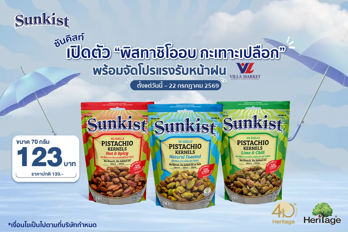 แบรนด์ซันคิสท์ ผลิตภัณฑ์ถั่วพิสทาชิโอ และถั่วพรีเมียมคุณภาพหลากหลายชนิด เดินหน้าตอบโจทย์คนรักสุขภาพที่มองหาความอร่อยและความสะดวกสบาย ด้วยการเปิดตัวผลิตภัณฑ์ใหม่ล่าสุด “Sunkist Pistachio...