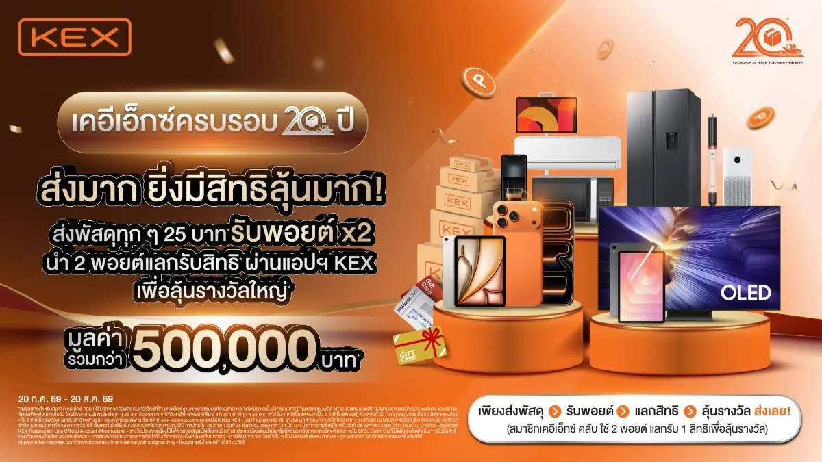 บริษัท เคอีเอ็กซ์ เอ็กซ์เพรส (ประเทศไทย) จำกัด (มหาชน) หรือ “KEX” ผู้นำด้านการจัดส่งพัสดุด่วนทั่วไทย เปิดตัวแคมเปญแห่งปีสำหรับลูกค้าและผู้ใช้งาน KEX เพื่อแลกรับสิทธิ์ลุ้นรับรางวัล...