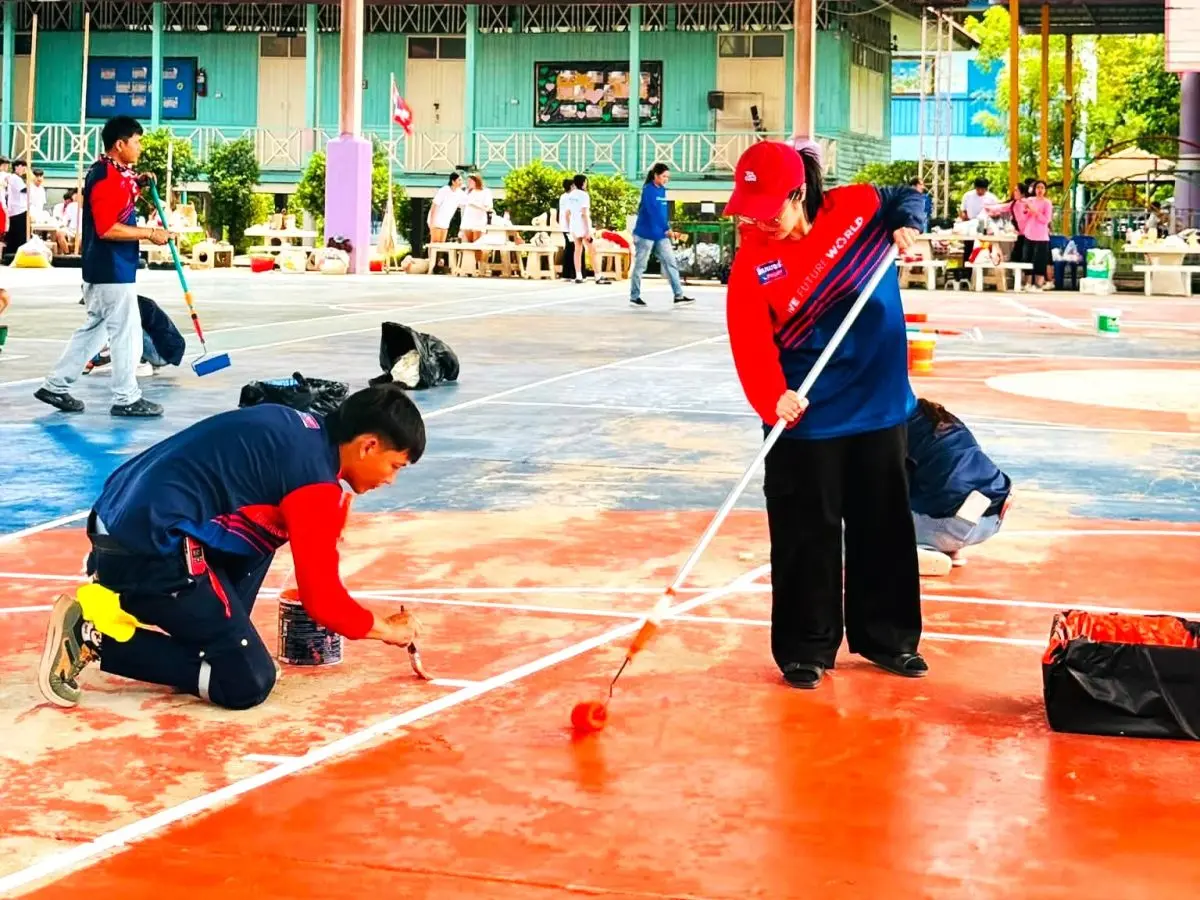 ปรับปรุงสนามโรงเรียนวัดท้ายเกาะ จ.ปทุมธานี บริษัท เบเยอร์ จำกัด ผู้ผลิตและจำหน่ายผลิตภัณฑ์สีชั้นนำของประเทศไทย ร่วมกับ “โฮมเพ้นท์” ศูนย์สีราคาขายส่งและบริการจัดส่งสีทาบ้านทั่วประ...