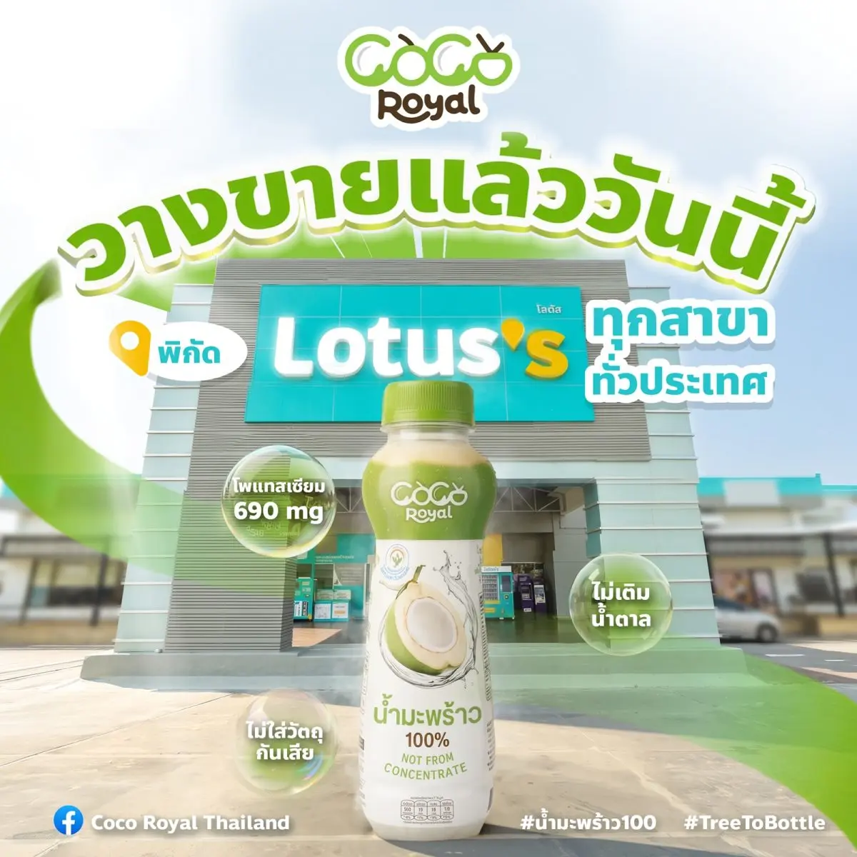 บริษัท โรแยล พลัส จำกัด (มหาชน) หรือ PLUS ผู้ผลิตและจำหน่ายเครื่องดื่มจากผลไม้และมะพร้าว เดินหน้ารุกตลาดในประเทศ ส่ง “Coco Royal น้ำมะพร้าวแท้ 100%” วางจำหน่ายแล้วที่โลตัสทุกสาขาทั่วประ...